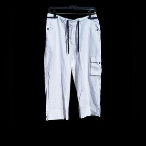 Ralph Lauren Womens Cargo Pants Cotton Wide Leg White Navy Crop Sailor Nautical